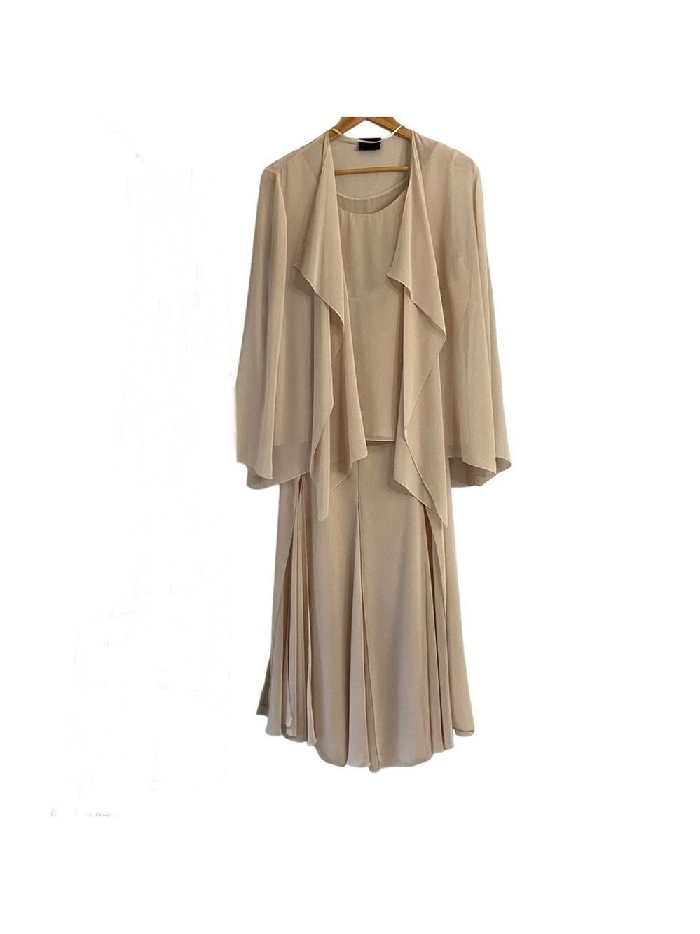 Vintage Frank Usher 3 pieces nude/beige skirt, tank top and cardigan neutral 14
